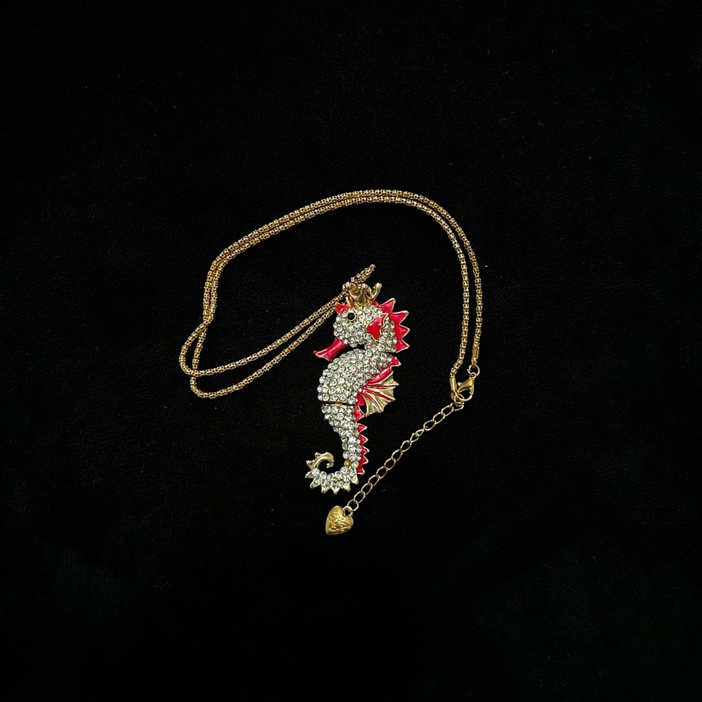 Betsey Johnson Gold and pink Seahorse Necklace